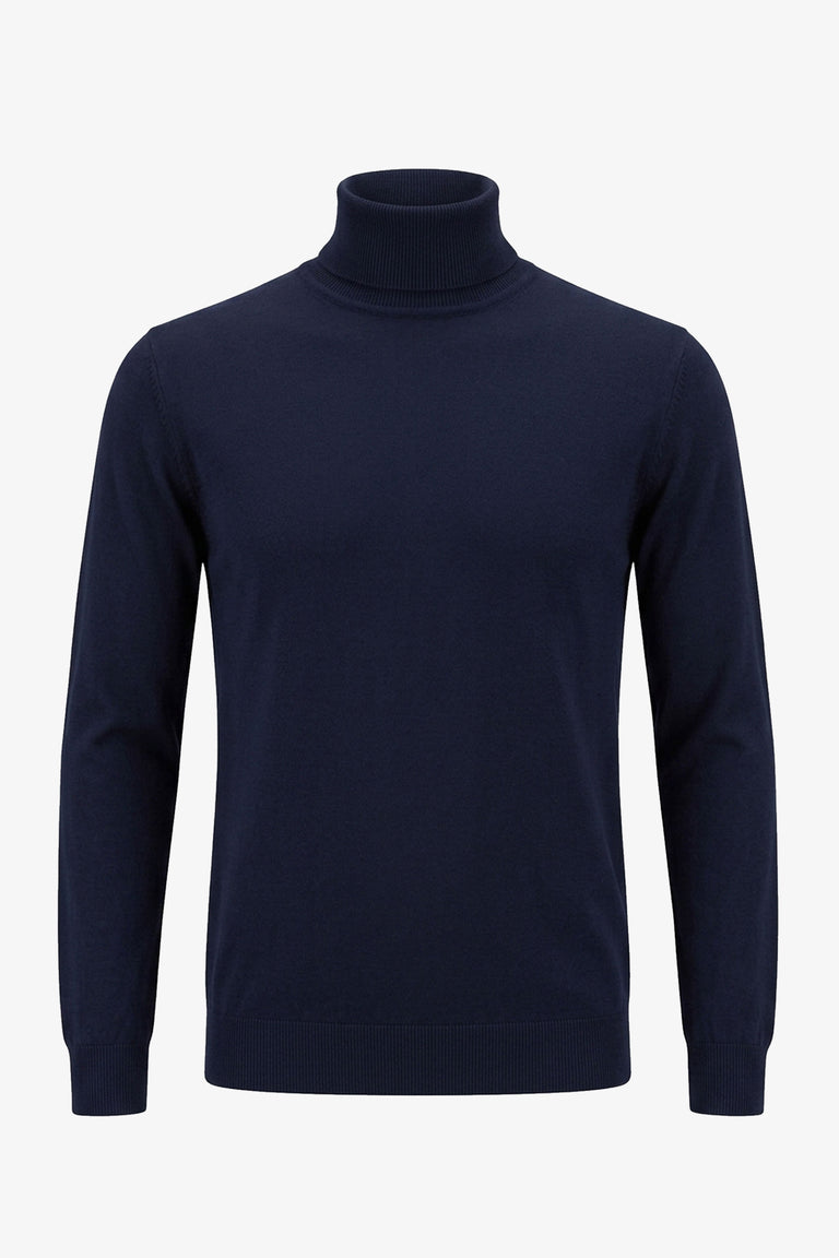 Men's Navy Turtleneck Sweater Soft Viscose Blend Long Sleeve Knit Pullover