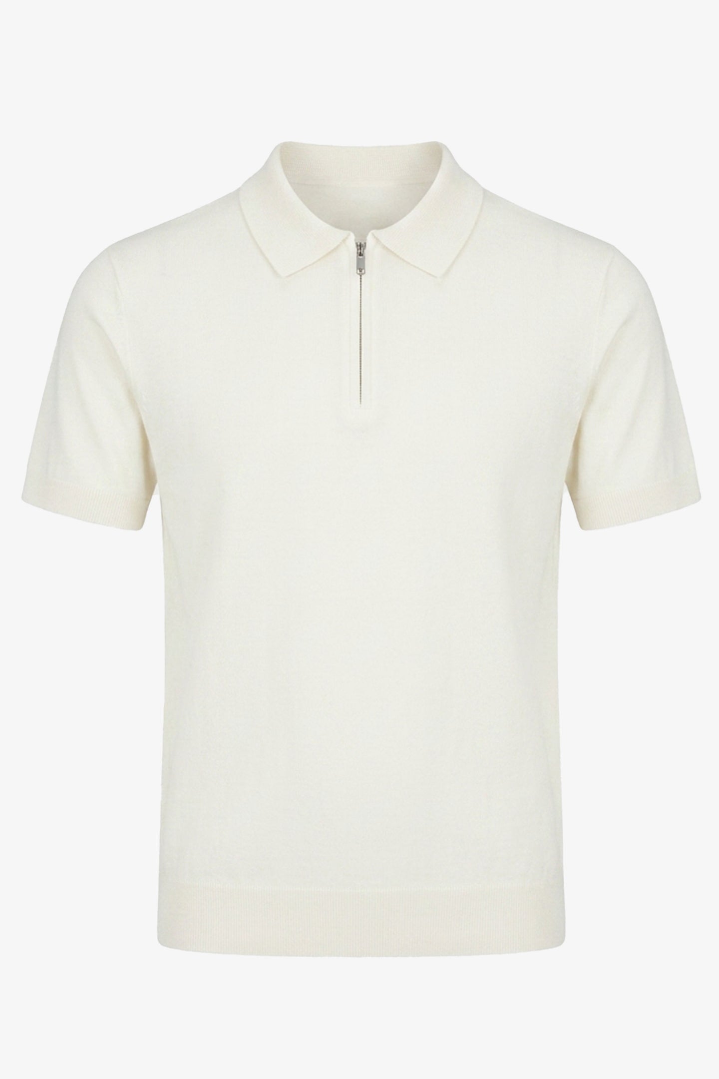Men’s Off White Knitted Polo Shirt Zip Neck Soft Blend Short Sleeve Top