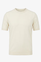 Men’s Off White Cream Knitted T Shirt Regular Fit Crew Neck Short Sleeve Top