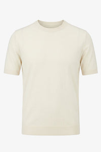 Men’s Off White Cream Knitted T Shirt Regular Fit Crew Neck Short Sleeve Top