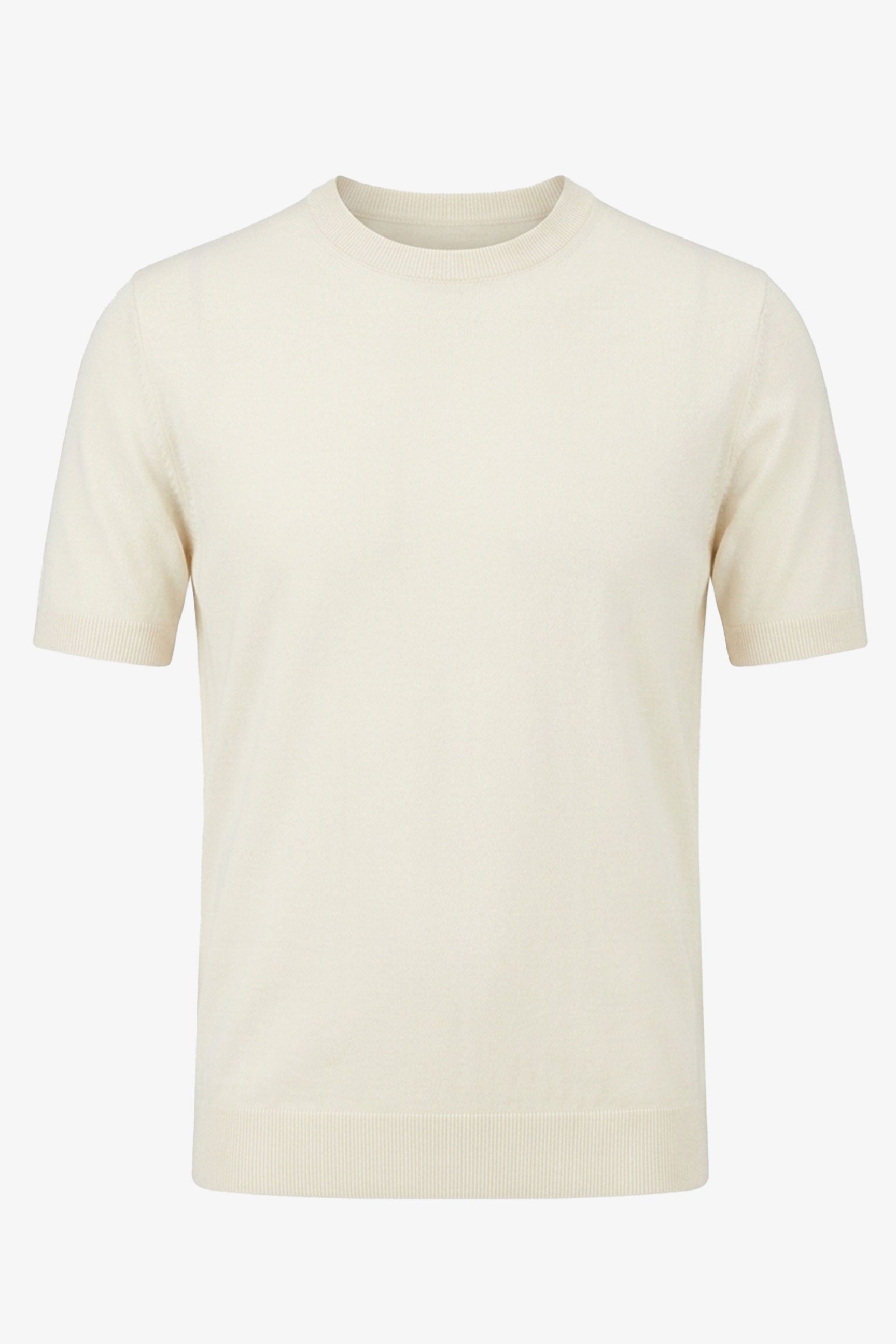 Men’s Off White Cream Knitted T Shirt Regular Fit Crew Neck Short Sleeve Top