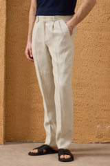 Men’s Sage Green Zip Linen Jacket & Beige Trousers Set Smart Casual Summer Outfit