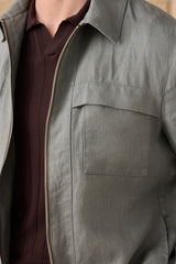 Men’s Sage Green Zip Linen Jacket & Beige Trousers Set Smart Casual Summer Outfit