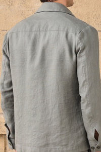 Men’s Sage Green Zip Linen Jacket & Beige Trousers Set Smart Casual Summer Outfit