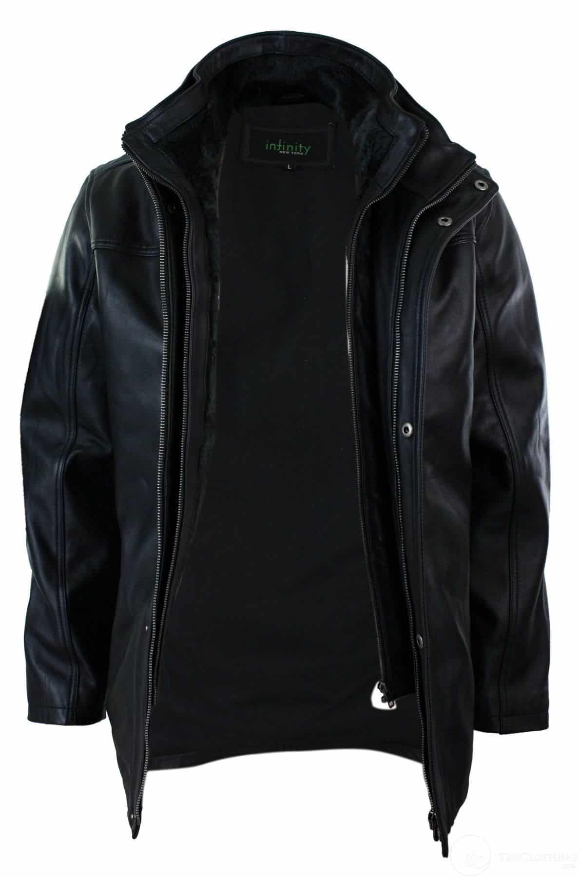 Mens 3/4 Real Leather Safari Jacket Overcoat Removable Double Zip