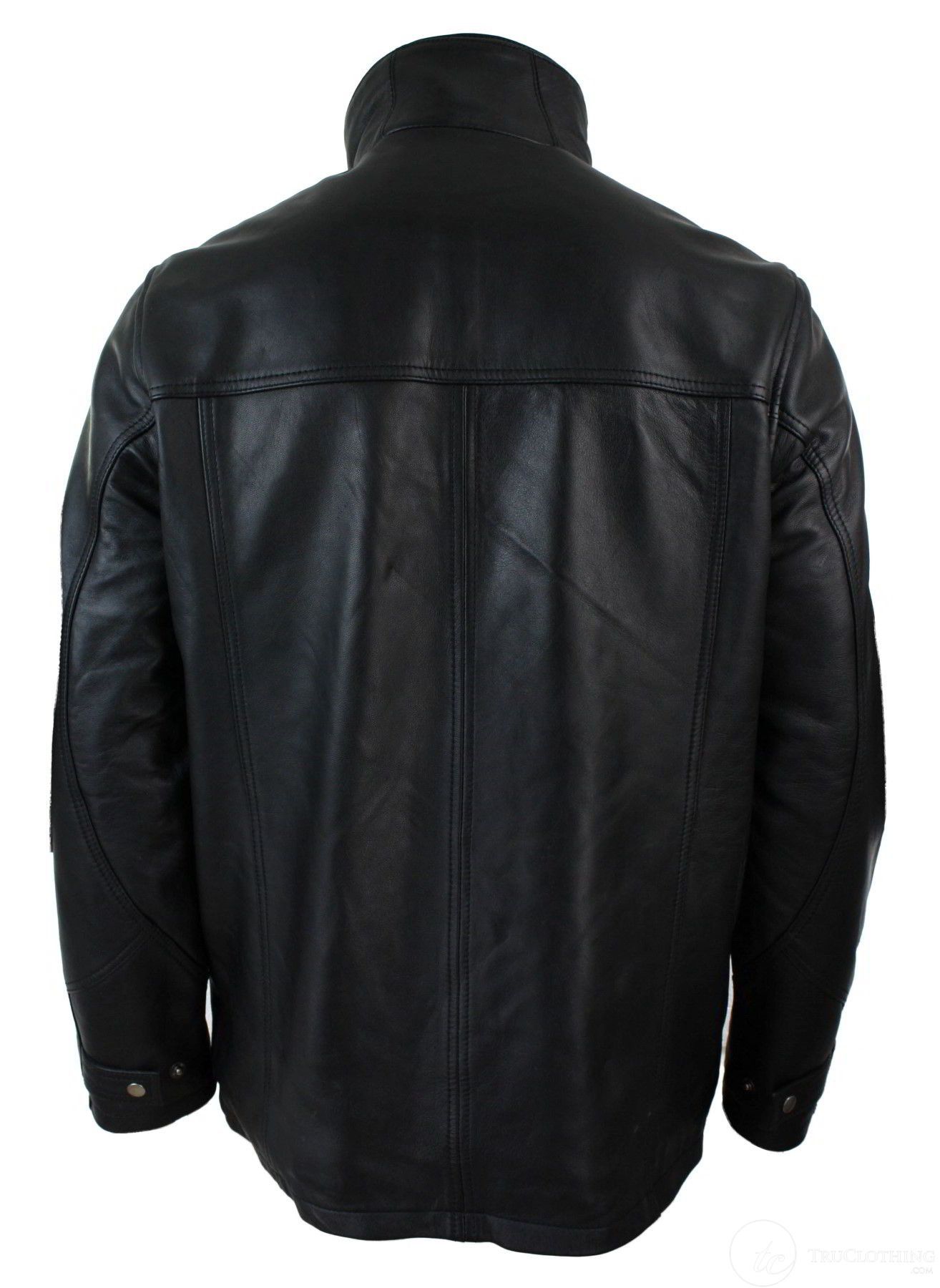 Mens 3/4 Real Leather Safari Jacket Overcoat Removable Double Zip