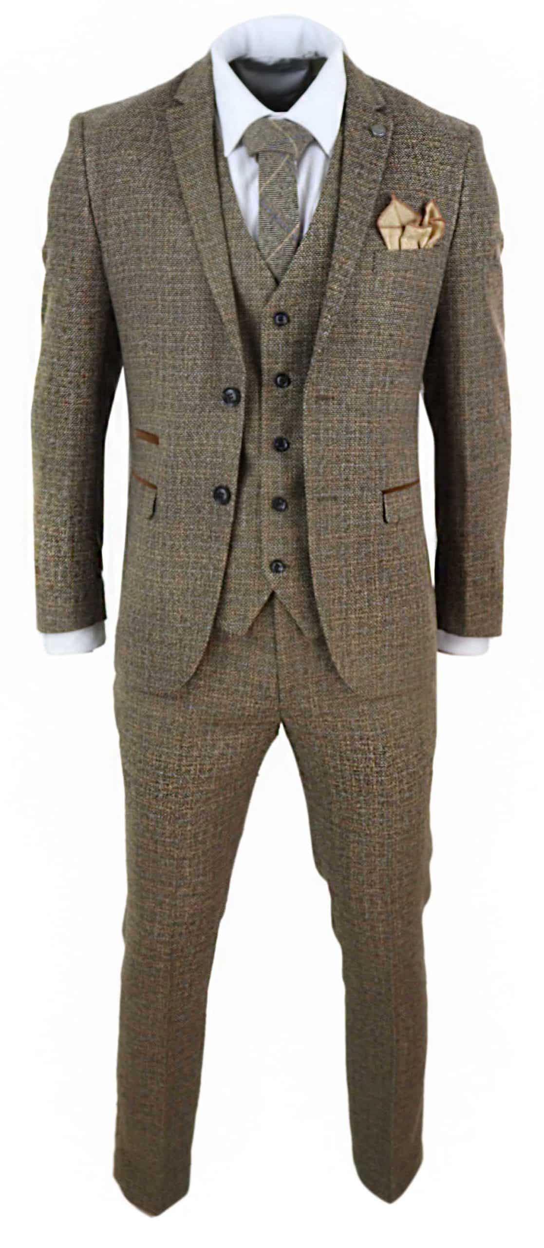 Mens 3 Piece Tweed Check Suit - Brown: Buy Online - Happy Gentleman
