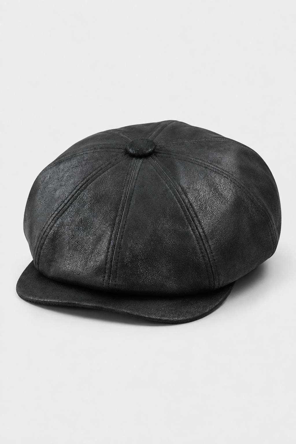 Men's 8 Panel Razor Baker Boy Hat PU Leather Blinders Newsboy Flat Cap Black