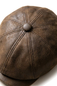 Men's 8 Panel Razor Baker Boy Hat PU Leather Blinders Newsboy Flat Cap Brown