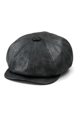 Men's 8 Panel Razor Baker Boy Hat PU Leather Blinders Newsboy Flat Cap Black