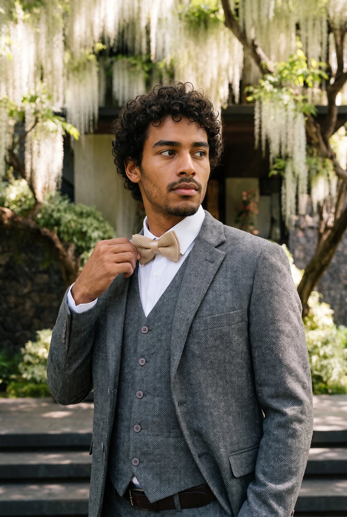 Men’s Beige Knitted Bow Tie