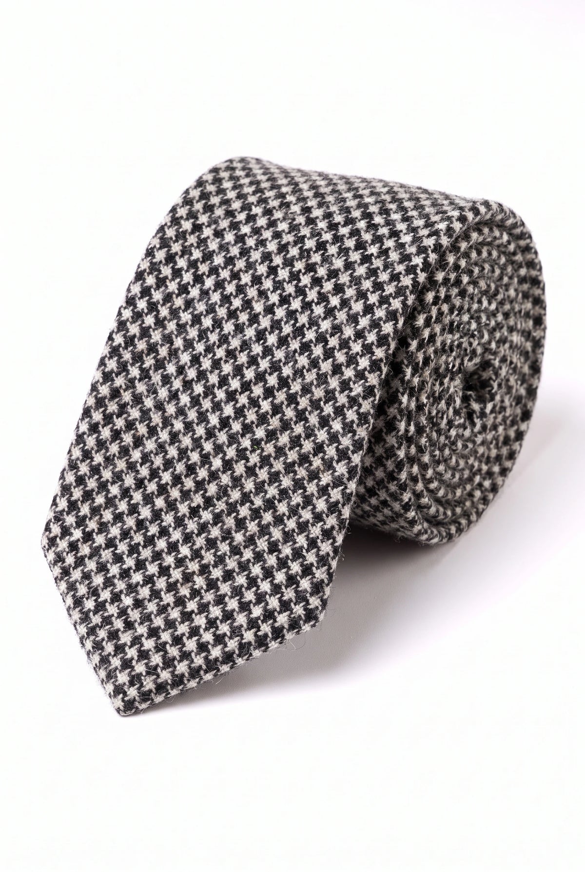 Men’s Black and White Houndstooth Wool Blend Tie