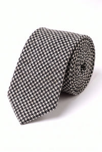 Men’s Black and White Houndstooth Wool Blend Tie