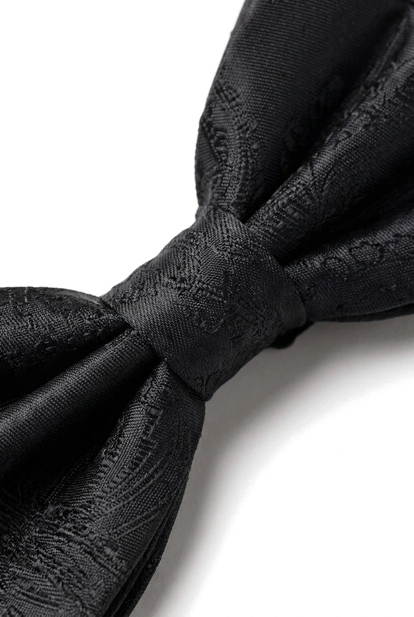 Men's Black Bow Tie Pocket Square Cuff Links Gift Set