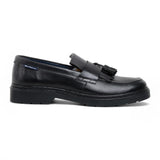 Men's Black Leather Chunky Sole Tassel Loafer Shoes