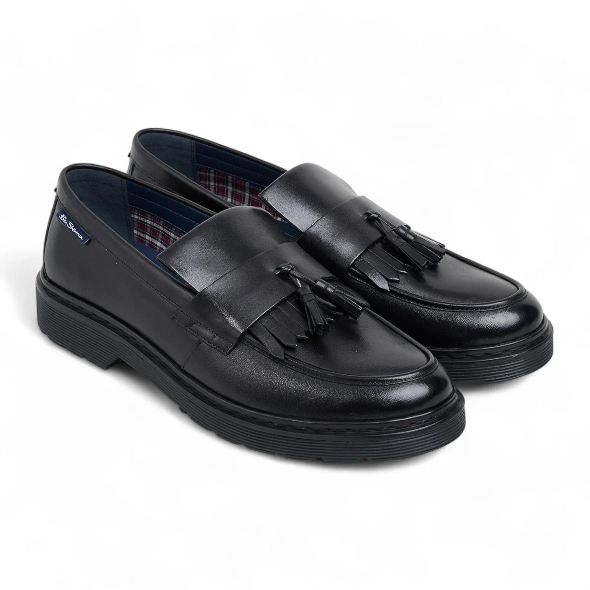 Men's Black Leather Chunky Sole Tassel Loafer Shoes