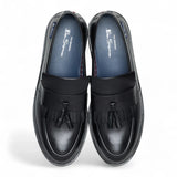 Men's Black Leather Chunky Sole Tassel Loafer Shoes