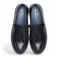 Men's Black Leather Chunky Sole Tassel Loafer Shoes