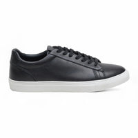 Men's Black Leather Lace-Up Casual Sneakers