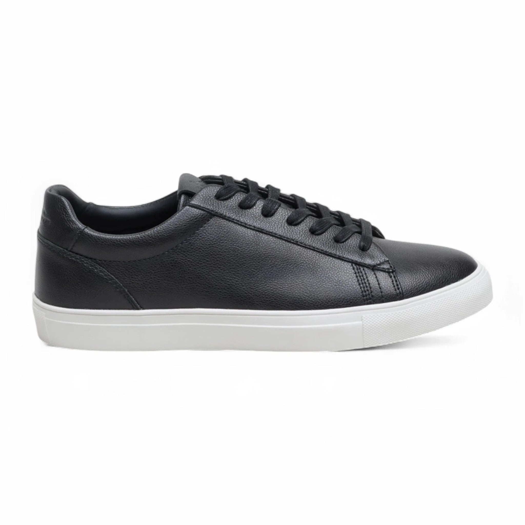 Men's Black Leather Lace-Up Casual Sneakers