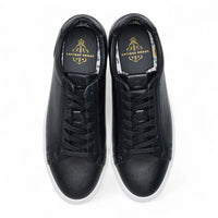 Men's Black Leather Lace-Up Casual Sneakers