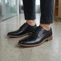 Men's Black Leather Polished Plain Formal Derby Shoes