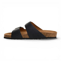 Men's Black Leather Slip-On Footbed Slipper Sandals