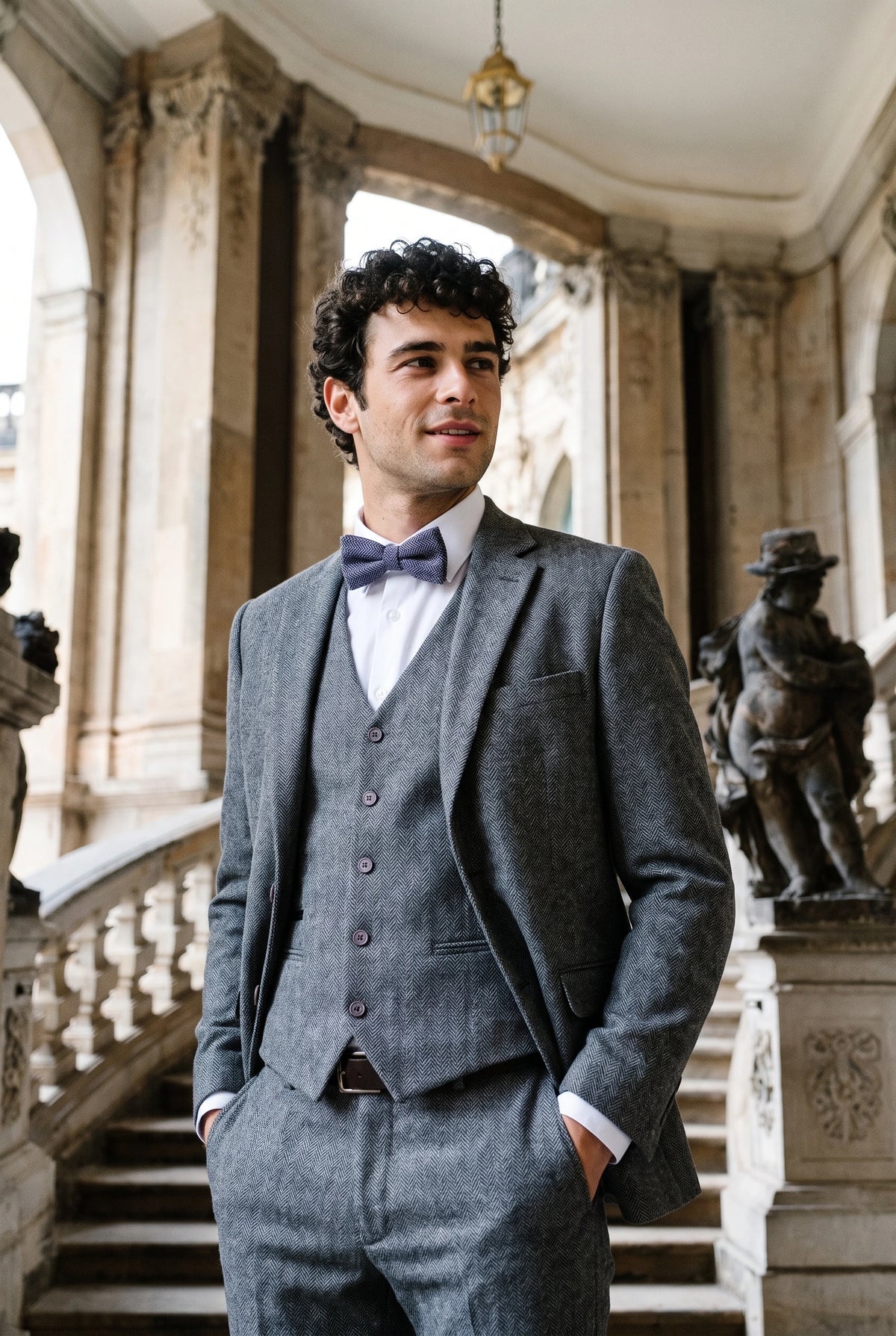 Men’s Blue Herringbone Tweed Bow Tie
