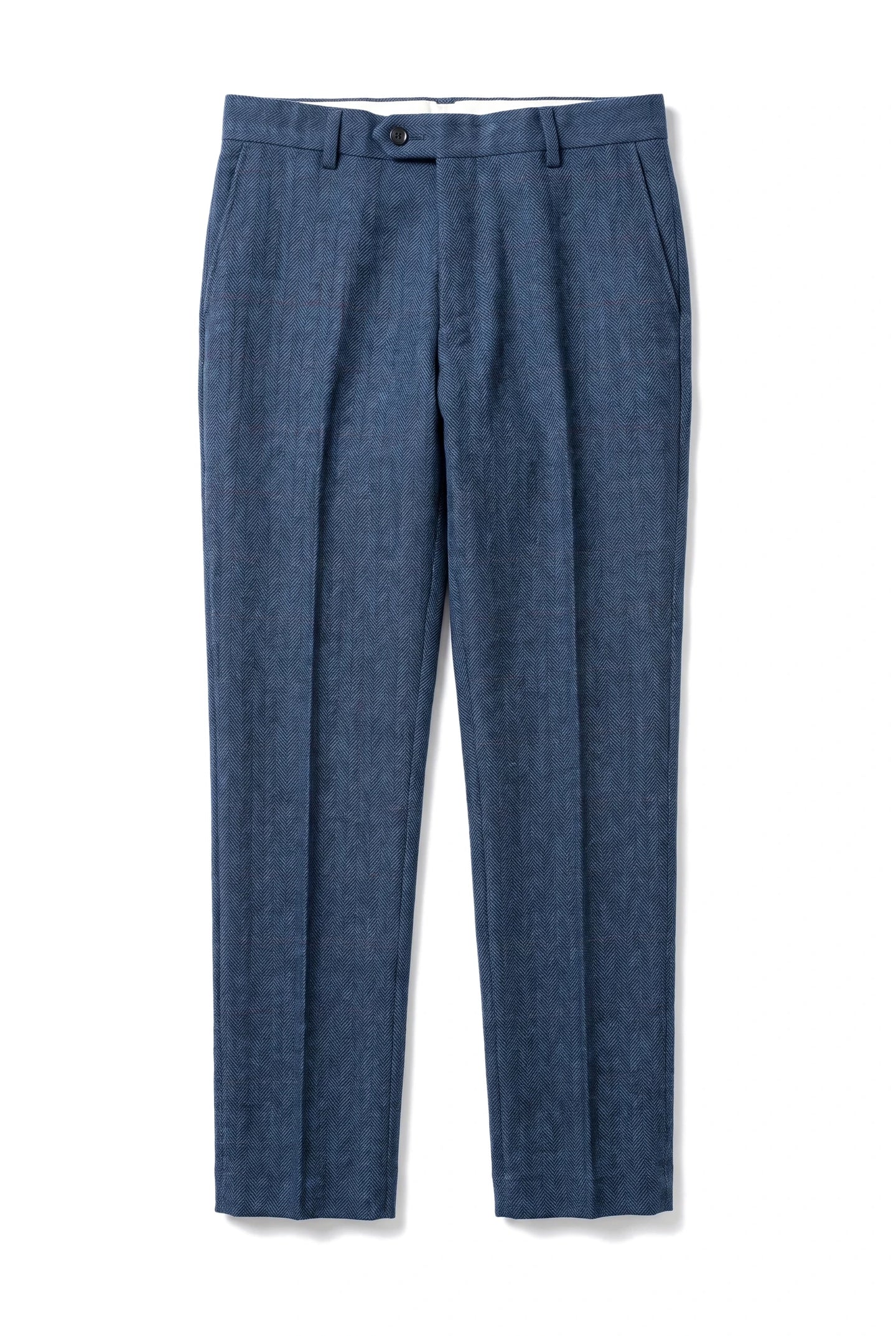 Dion - Men's Blue Herringbone Tweed Check Trousers