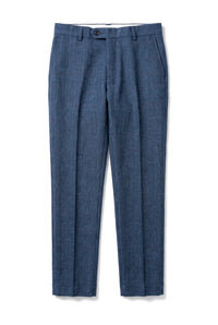 Dion - Men's Blue Herringbone Tweed Check Trousers