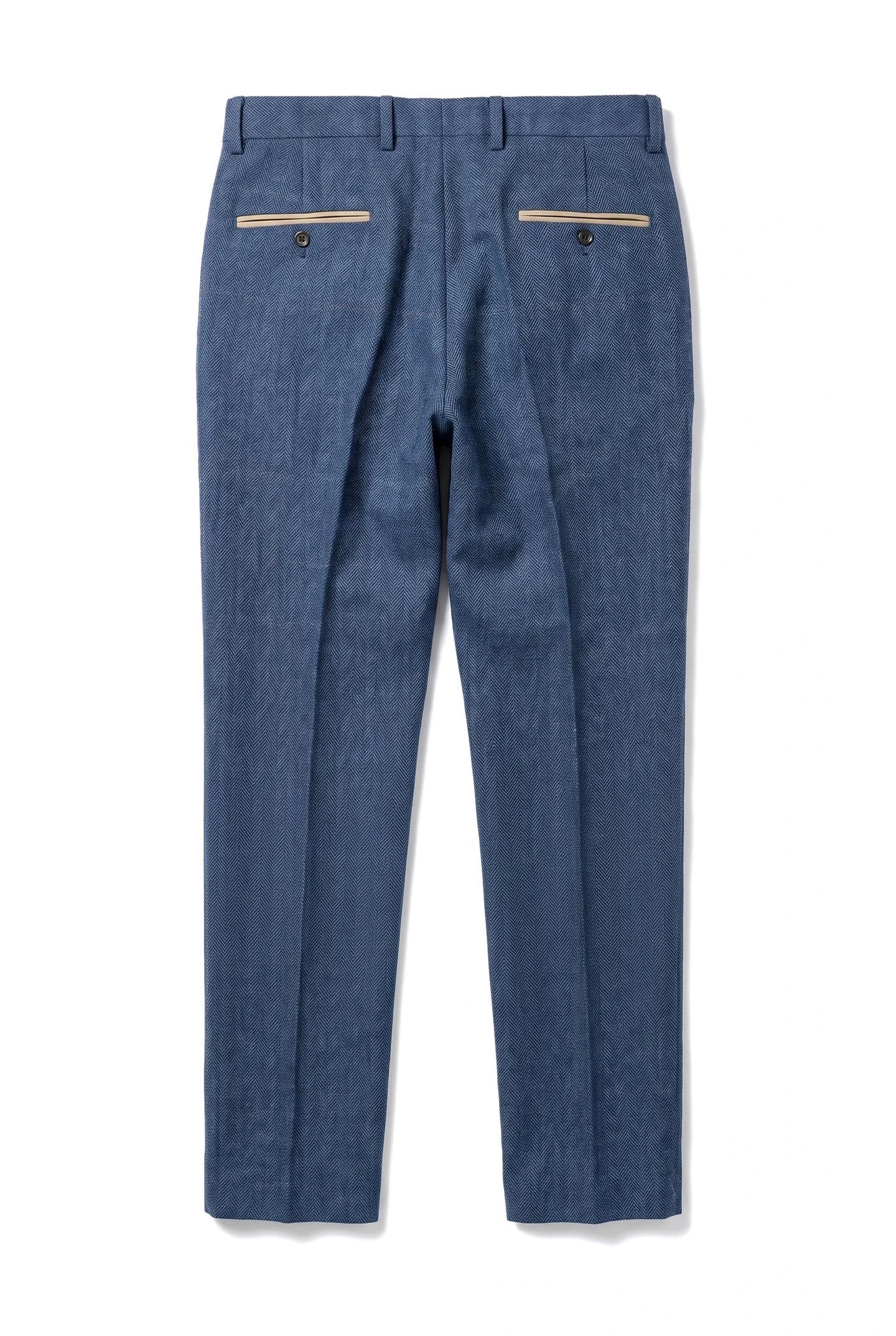 Dion - Men's Blue Herringbone Tweed Check Trousers