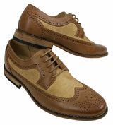 Mens Brogues Leather Shoes Italian Designer Smart Casual Brown Black Navy Retro