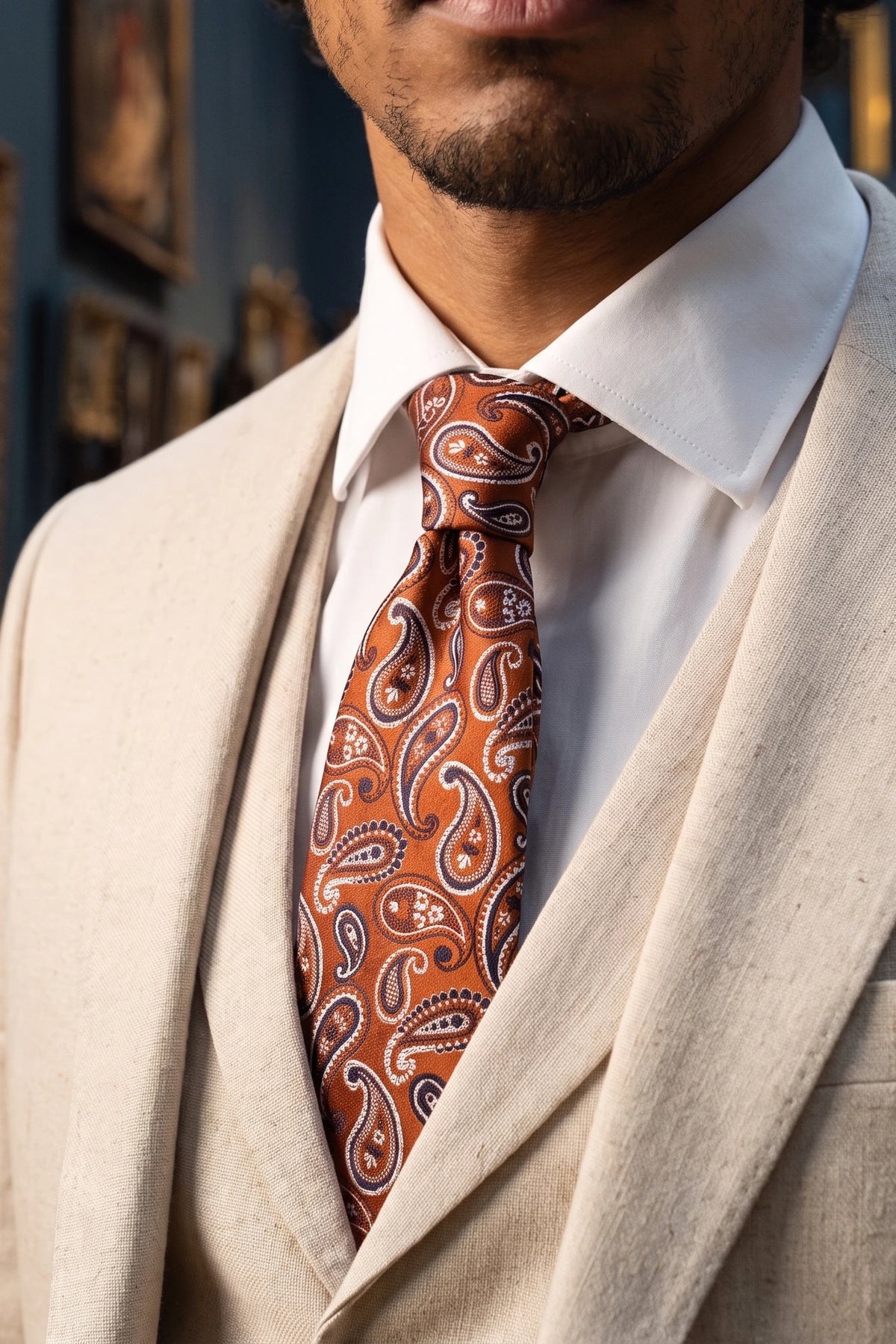 Men’s Bronze Paisley Patterned Tie