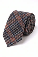 Men’s Brown Herringbone Check Wool Blend Tie