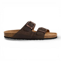 Men's Brown Leather Slip-On Footbed Slipper Sandals