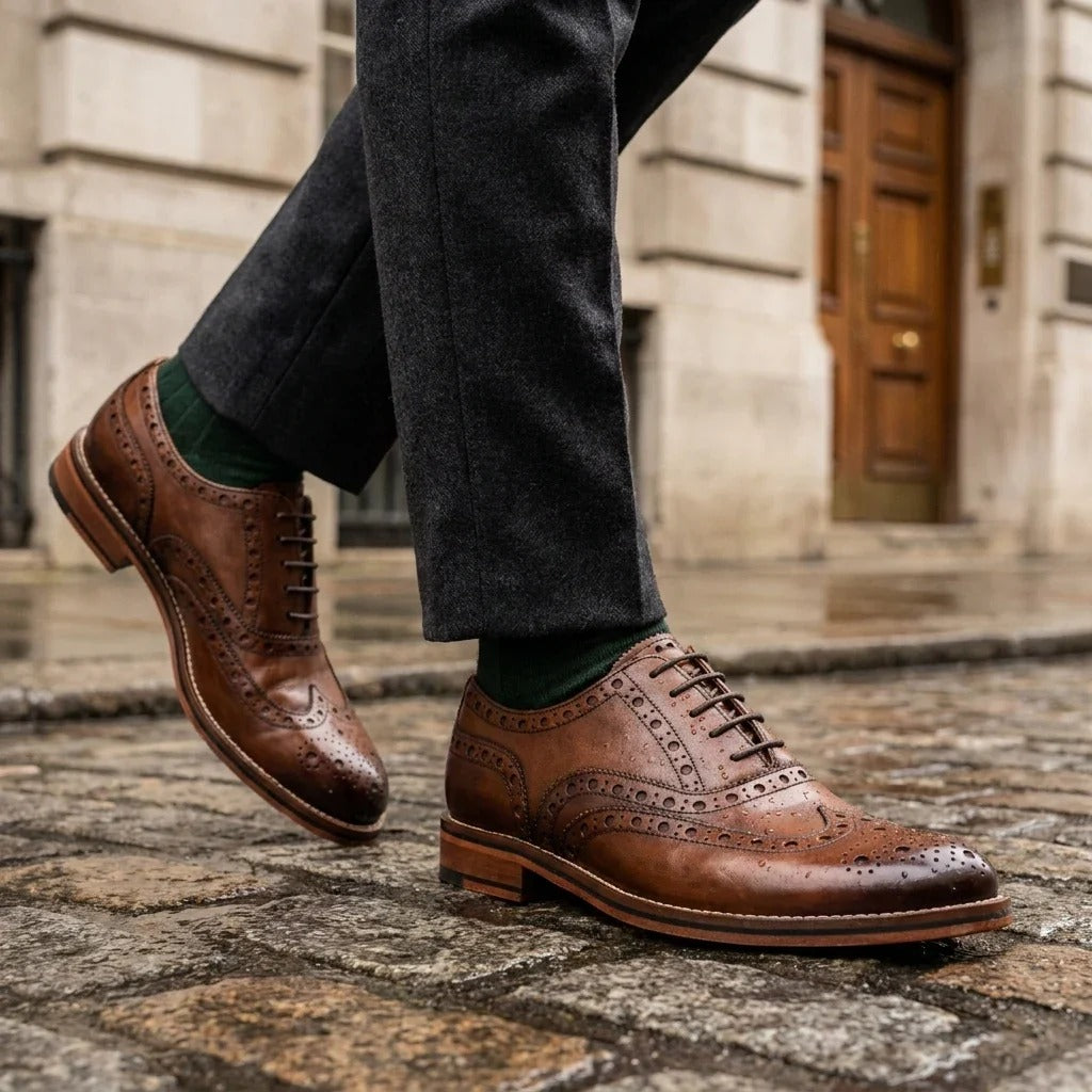 Men's Brown Leather Wingtip Brogue Oxford Shoes