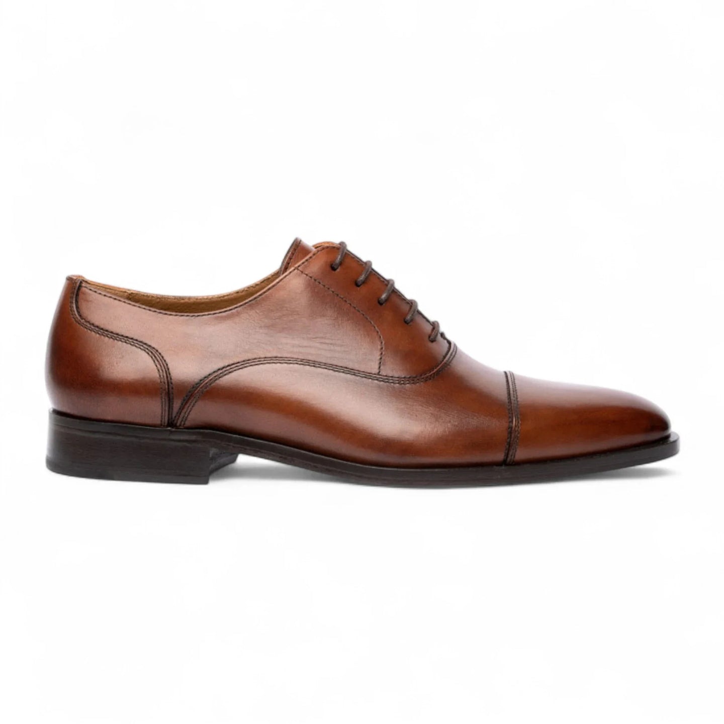 Men's Brown Plain Leather Cap-Toe Derby Shoes