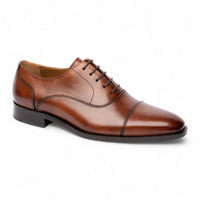Men's Brown Plain Leather Cap-Toe Derby Shoes