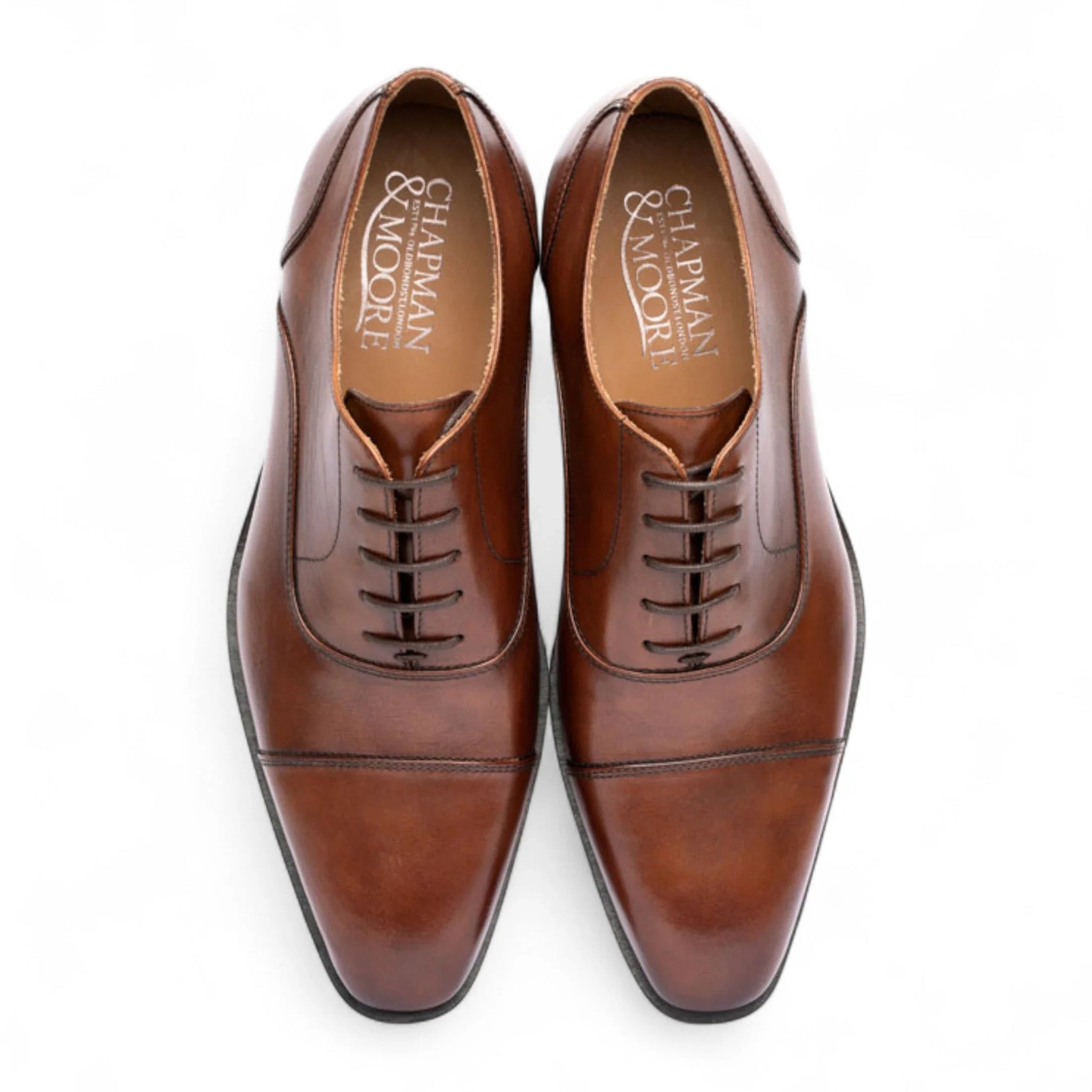 Men's Brown Plain Leather Cap-Toe Derby Shoes