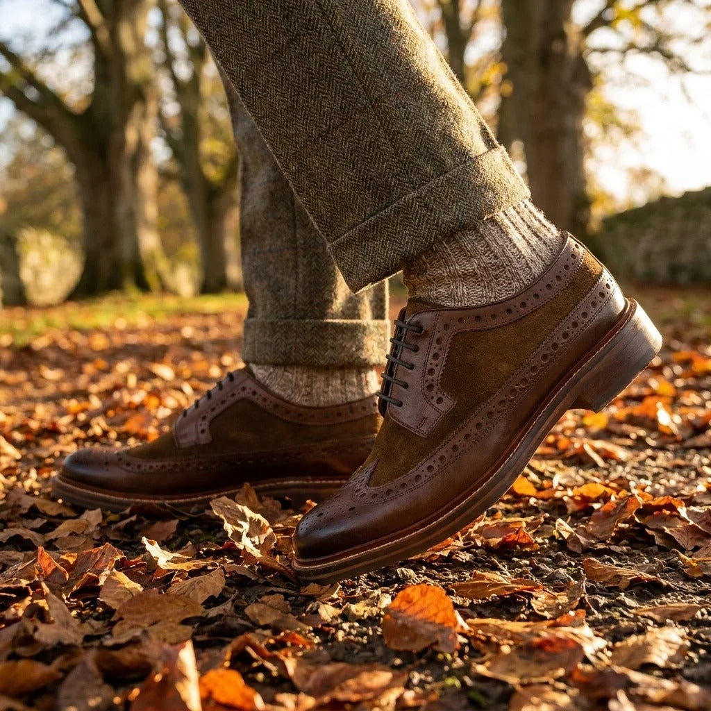 Men's Brown Suede Leather Brogues Shoes