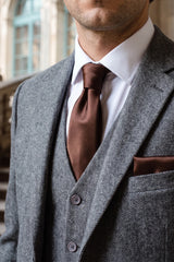Men’s Brown Tie Set with Pocket Square and Cufflinks