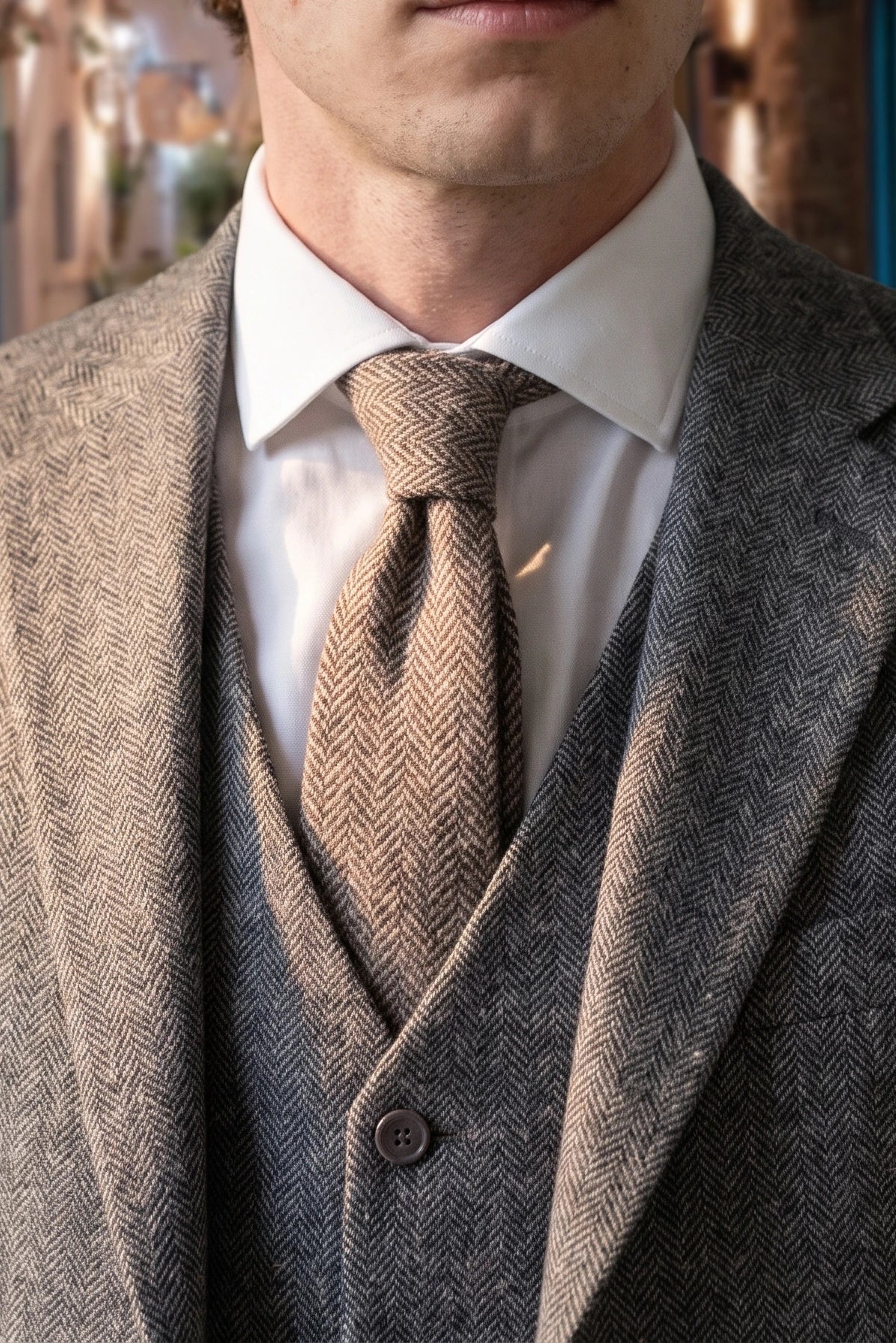Men’s Brown Tweed Herringbone Check Tie