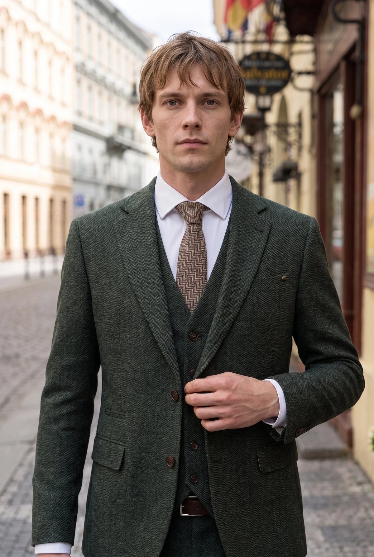Men’s Brown Tweed Herringbone Check Tie