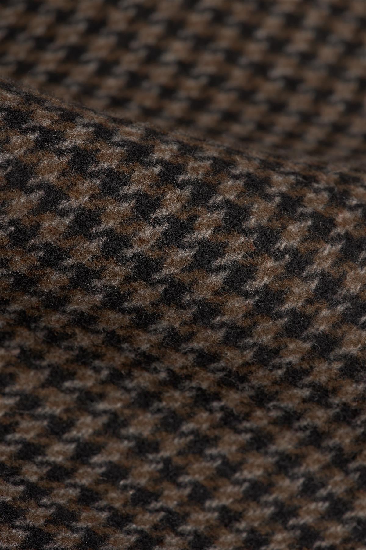 Men's Brown Wool Blend Houndstooth Tweed Overcoat