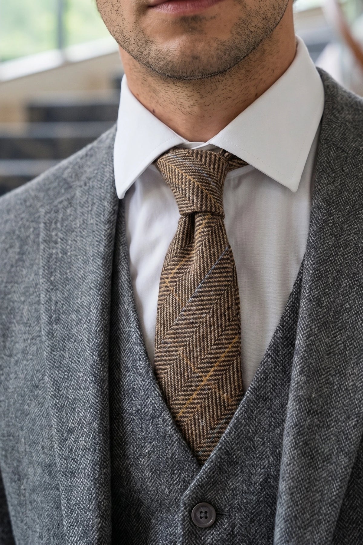 Men’s Brown Wool Blend Tweed Tie
