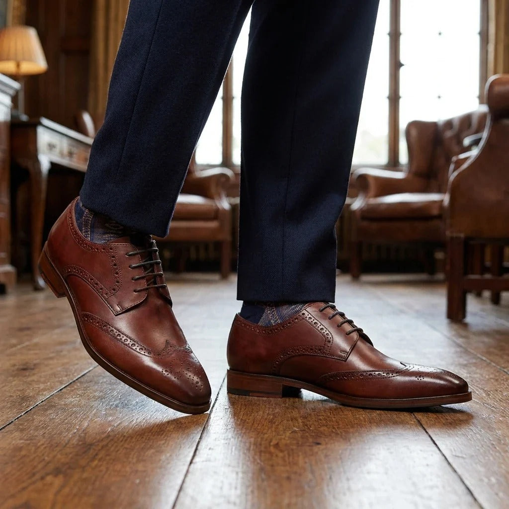 Men's Burgundy Leather Classic Formal Lace-Up Brogue Shoes