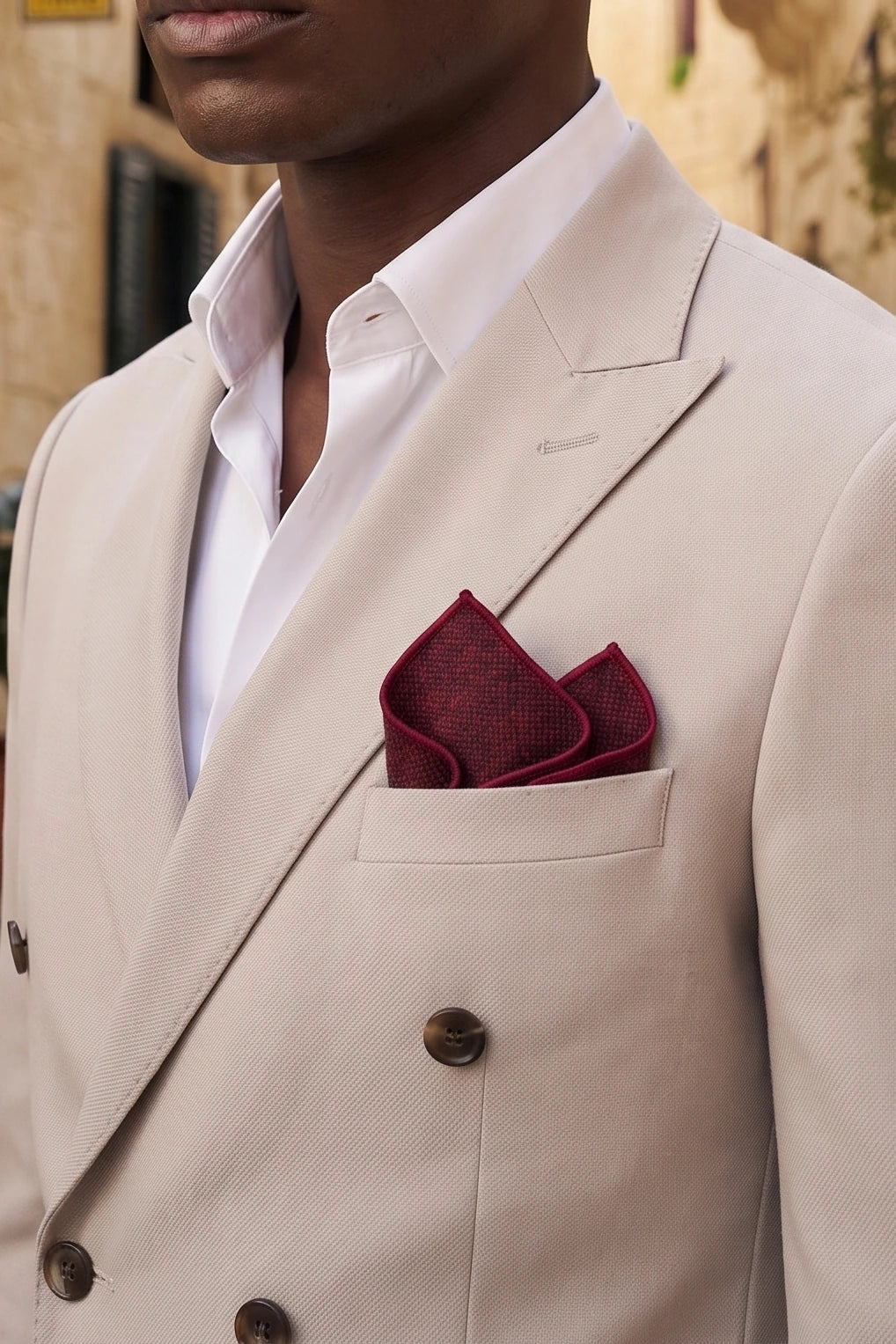 Men’s Burgundy Tweed Wool Blend Pocket Square