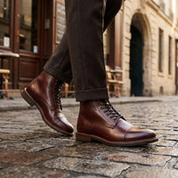 Men's Capped Balmoral Burgundy Leather Ankle Boots