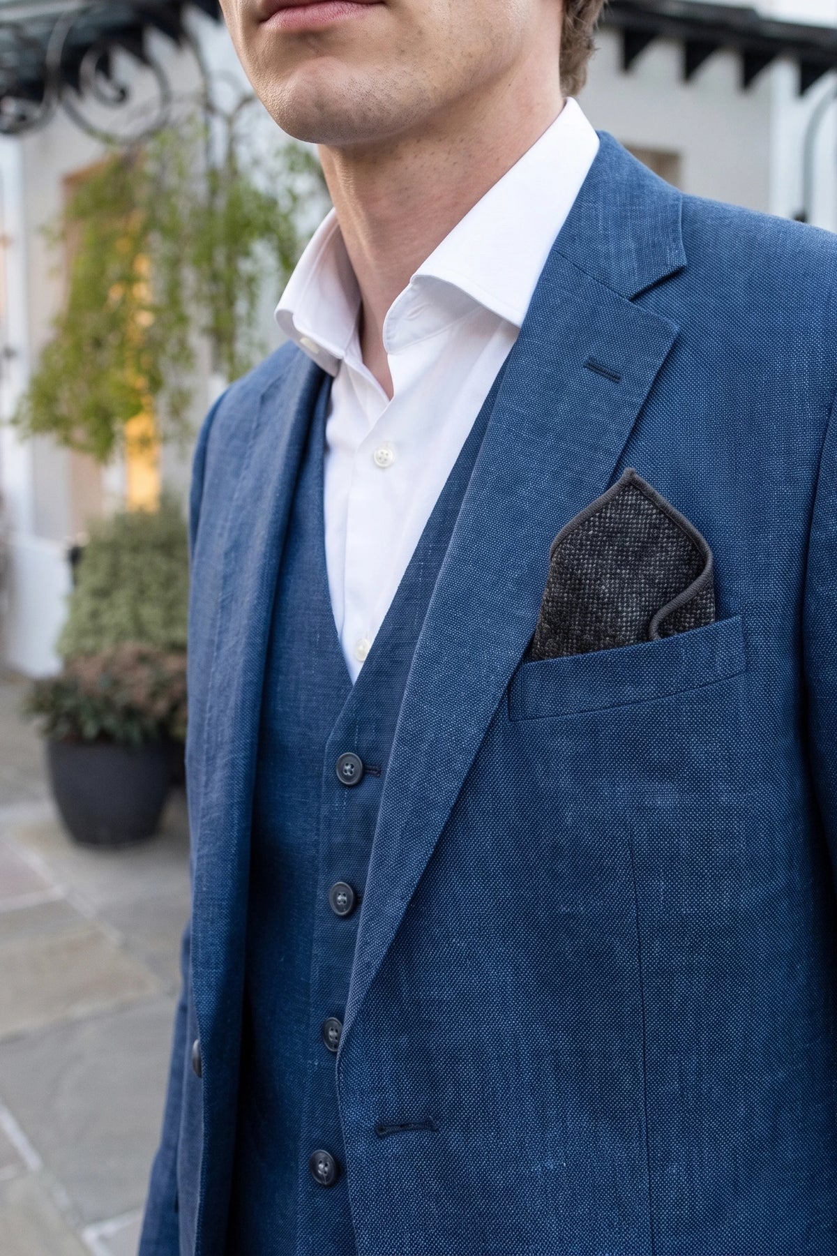 Men’s Charcoal Tweed Wool Blend Pocket Square