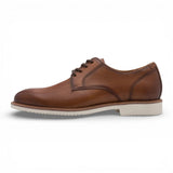 Men's Cognac Brown Leather Plain Toe Derby Shoes